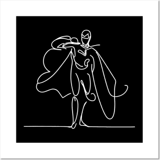 Minimalist white line art Superhero Silhouette | Character 3 Posters and Art